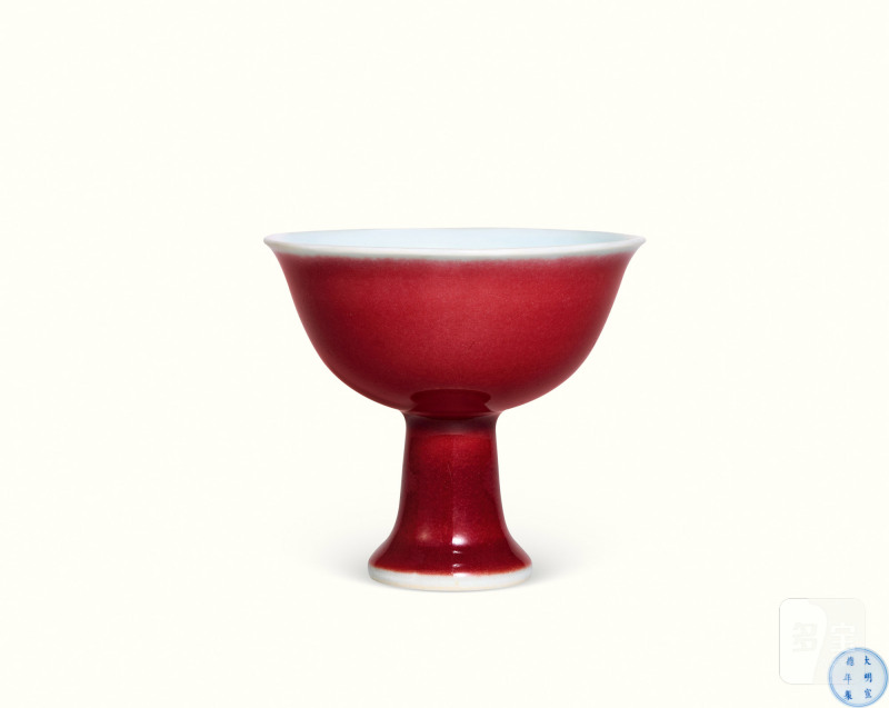 清康熙 霁红釉高足杯